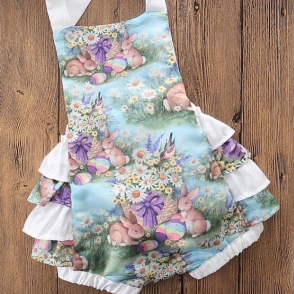 Easter Bunny Romper, Spring Romper, Rabbit Romper, My First Easter, Easter Photo - Picture 1 of 3